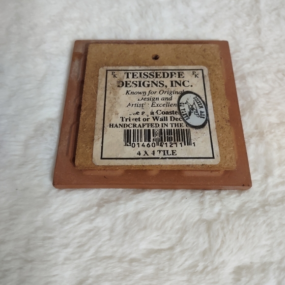 2 Teissedre Tiles Ceramic Trivet Hand Painted "4 x 4" Vintage 1991 - Picture 5 of 6